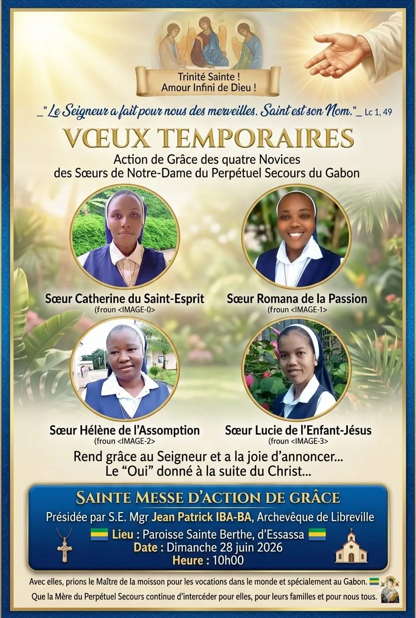 Action de grâce des quatre novices des Sœurs de Notre-Dame du Perpétuel Secours du Gabon