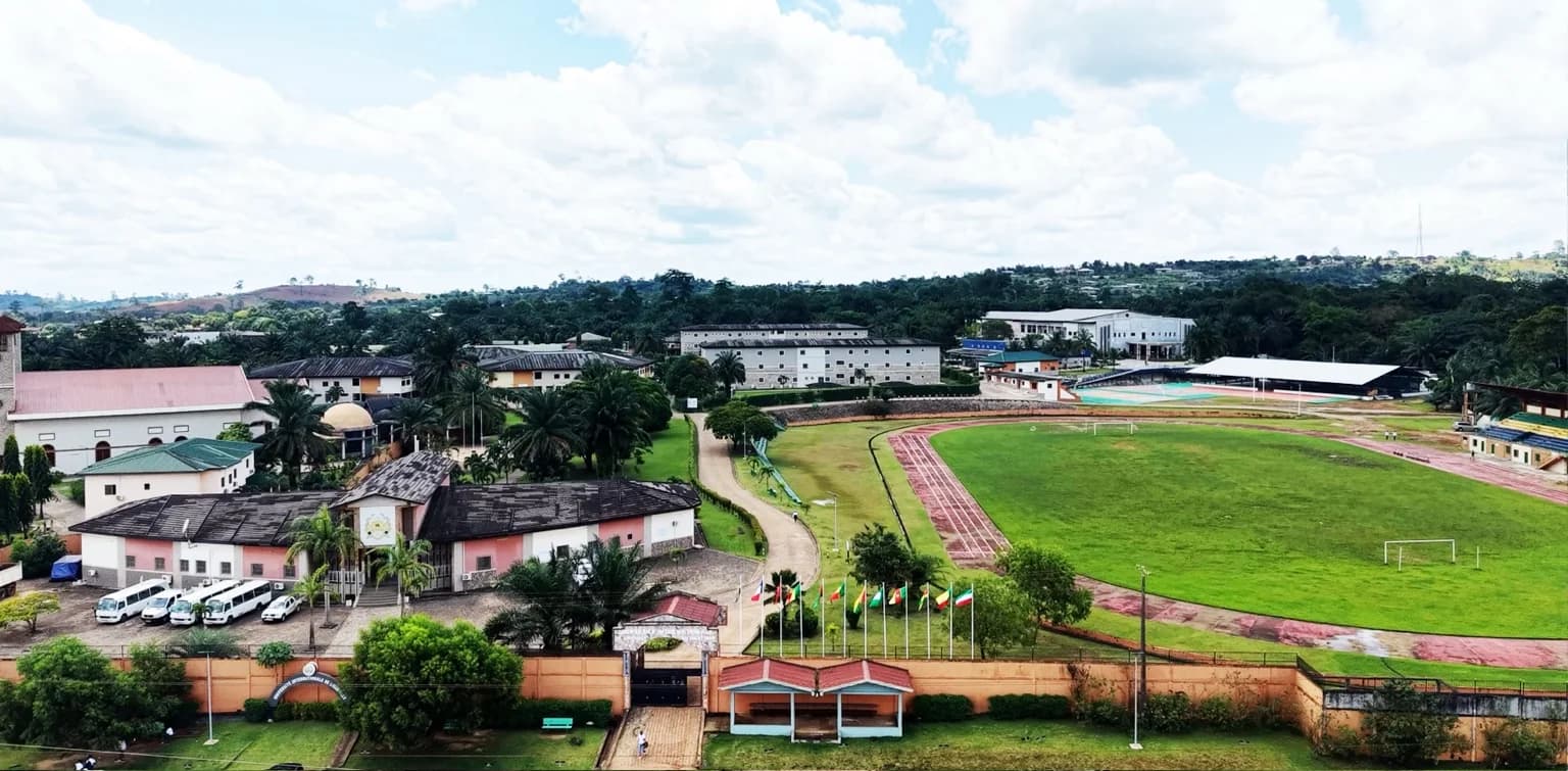 Aerial view of the campus sports field and facilities