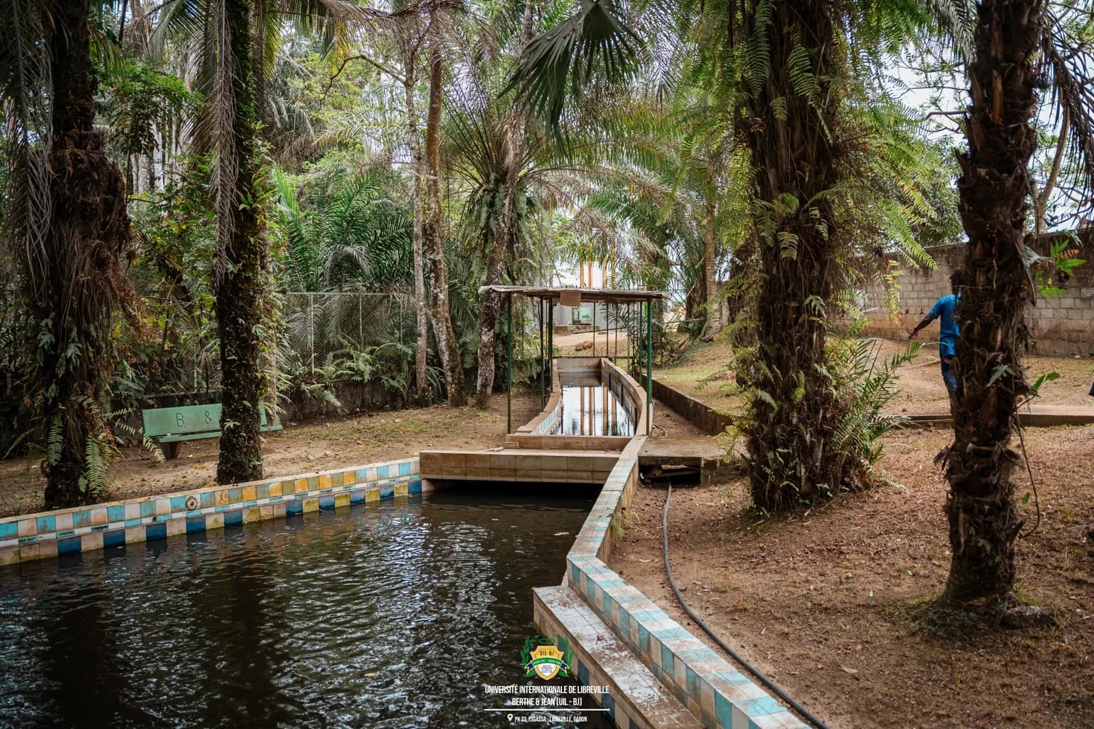 Cours d’eau et passerelle dans un espace arboré